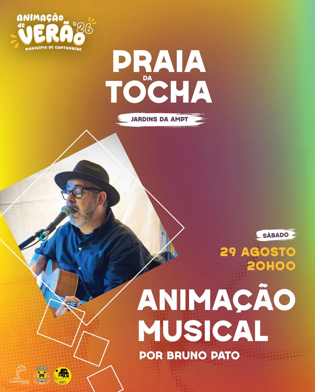 Cartaz: Animação de Verão na Praia da Tocha - Animação Musical por Bruno Pato