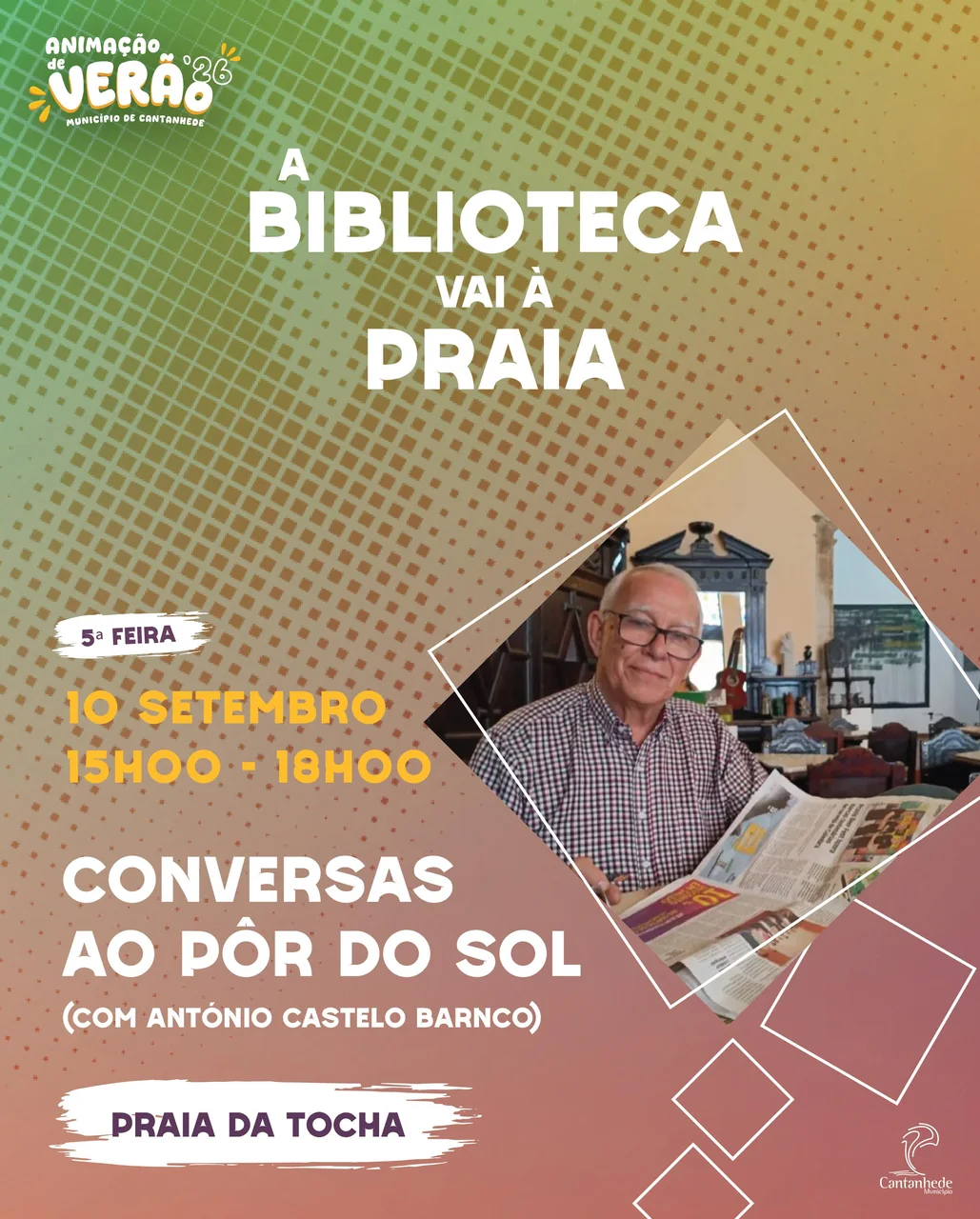 Imagem: A Biblioteca vai à Praia! "Conversas ao pôr do sol", com António Castelo Branco