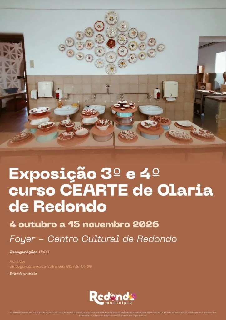 Cartaz: Exposição ” 3º eº curso CEARTE de Olaria de Redondo | de de outubro a 15 de novembro | Foyer – Centro Cultural de Redondo